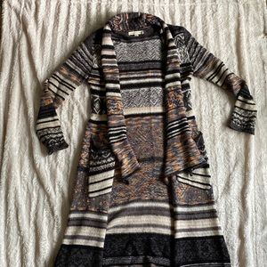 Long sweater full length earth tone long sleeve cardigan size m/l with pockets